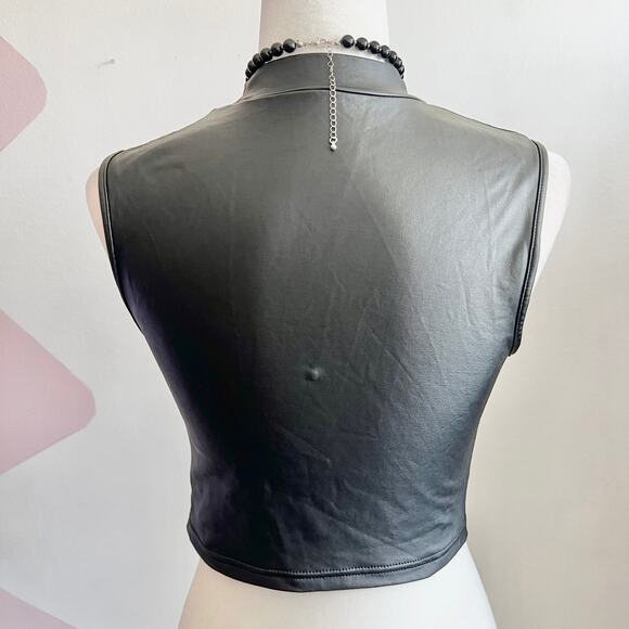 Black Faux Leather Tank Top Y2K 2000s Grunge Edgy Clubwear Small - Picture 3 of 5